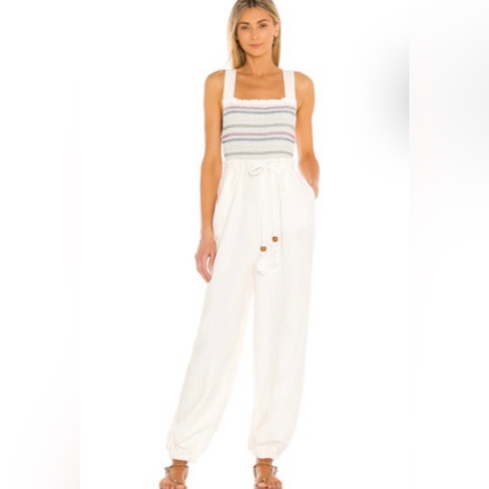 NWT Free People Sienna Smocked Jumpsuit in Ecru